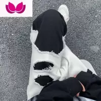 七斓修身破洞牛仔裤男美式高街vibe解构鸳鸯裤设计感小众休闲裤子