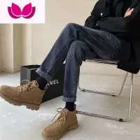 七斓修身高级感裤子配马丁靴深蓝色牛仔裤男款直筒小脚痞帅男装烟管裤