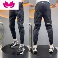 七斓裤子男夏季薄款速干冰丝休闲裤潮流修身拼接运动裤快手网红小脚裤
