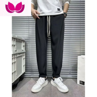 七斓抖音同款春季新款垂感丝滑纯色宽松潮流百搭休闲裤男显瘦修身长裤