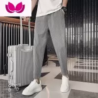 七斓灰色裤子男潮流修身小脚九分裤潮牌痞帅休闲长裤百搭潮男裤