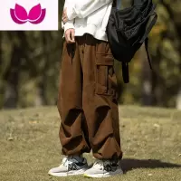 七斓日系复古棕色灯芯绒cityboy裤子男宽松大码抽绳束脚工装裤