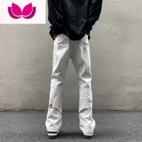 七斓美式vibe裤子高街小众设计白色工装牛仔裤男垂感高级感微喇裤