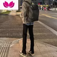 七斓欧美高街黑色拉链牛仔裤百搭潮牌设计感hiphop修身小脚显瘦长裤男