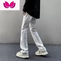 七斓纯黑色牛仔裤男按扣美式高街vibe裤子cleanfit直筒裤微喇休闲长裤