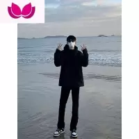 七斓美式vibe裤子男痞帅高级感纯黑色弹力直筒牛仔裤江浙沪穿搭微喇裤