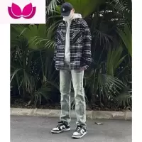 七斓美式vibe风裤子高街潮水洗黄泥牛仔裤男款修身小脚显瘦直筒裤