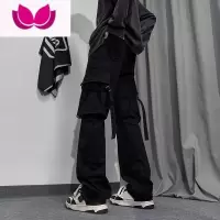 七斓美式vibe风裤子ins高街潮复古绑带机能工装裤男小众直筒微喇叭裤