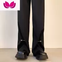 七斓纯黑色意式那不勒斯西裤男直筒新中式男装高级感垂感高个子微喇裤