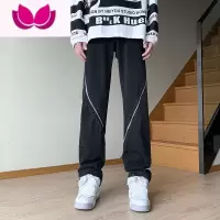 七斓时尚拉链牛仔裤男款春季oversize阔腿裤痞帅ins美式宽松复古裤子