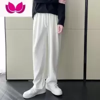 七斓白色雪尼尔裤子垂感高级感直筒炸街西裤男oversize轻奢小众休闲裤