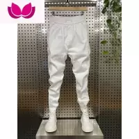 七斓春季新款休闲裤子男潮牌九分裤韩版显瘦小脚哈伦裤拼接纯色牛仔裤