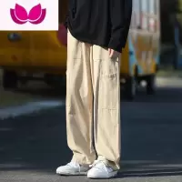 七斓工装裤子男士宽松大码运动卫裤直筒阔腿卡其色休闲长裤