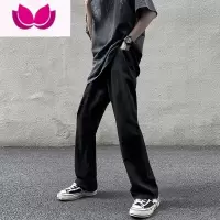 七斓欧美高街vibe裤子潮牌纯黑色牛仔裤男美式微喇直筒裤修身长裤