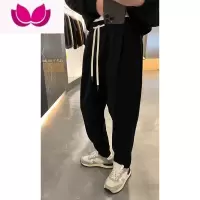 七斓灰色男士加绒加厚设计师宽松休闲萝卜裤网红潮牌小脚运动卫裤