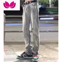 七斓复古破洞牛仔裤男夏季薄款做旧美式拉链高街ins潮直筒阔腿长裤子