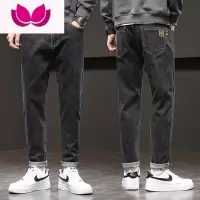 七斓牛仔裤男新款潮牌修身小脚休闲男裤款黑色直筒长裤子