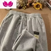 七斓灰色运动裤子男高街潮牌抽绳束脚两穿卫裤美式直筒休闲裤