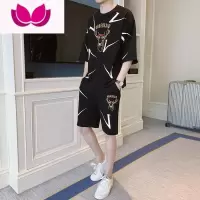 七斓男士短袖t恤夏季宽松休闲运动套装潮牌薄款夏装短裤搭配一套帅气