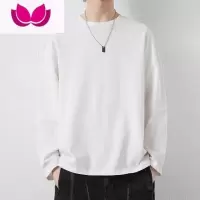 七斓白色潮牌长袖t恤男2023新款宽松卫衣叠穿打底衫百搭纯色上衣