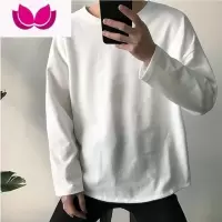 七斓纯色长袖t恤男生潮牌秋季韩版宽松百搭潮流ins情侣款打底衫上衣服
