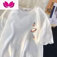 七斓华夫格短袖t恤男潮流夏季潮牌卡通印花五分袖宽松百搭半袖打底衫