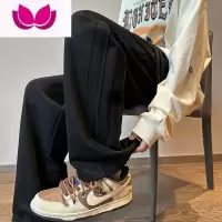 七斓美式hiphop垂感裤子日系慵懒坠感纯黑色500g卫裤男宽松阔腿裤