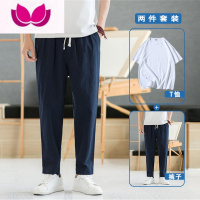 七斓亚麻裤男裤子夏季薄款九分裤夏款男士休闲裤中国风棉麻直筒裤男裤