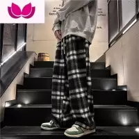 七斓美式复古格子裤子男款春季日系慵懒潮牌宽松痞帅直筒阔腿休闲长裤