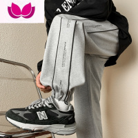 七斓灰色卫裤男裤子美式潮牌青少年男裤宽松束脚高中生运动裤
