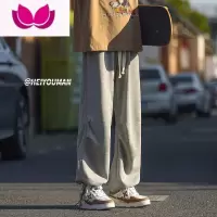 七斓美式高街裤子男士夏季宽松阔腿运动裤直筒潮牌复古休闲长裤男