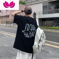 七斓夏季短袖t恤男宽松百搭原宿港风ins韩版五分半袖衣服