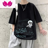 七斓2023年夏季潮牌短袖男卡通印花五分袖体恤宽松t恤韩版ins半袖上衣