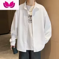 七斓长袖衬衫男春季休闲宽松原宿风白色衬衣港风大码帅气外套