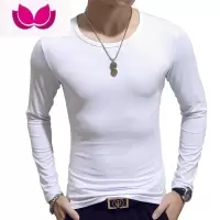 七斓男士长袖t恤 v领 韩版修身纯色打底衫秋装白色上衣衣服男装款