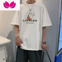 七斓夏季韩版宽松t恤短袖男印花青少年新款半袖休闲大码体恤圆领男装