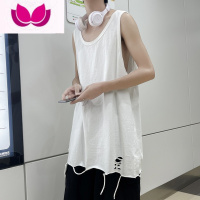 七斓破洞背心ins潮高街打底衫宽松男白色无袖T恤叠穿破坏下摆内搭器