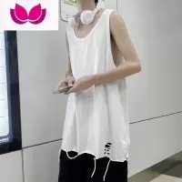 七斓破洞背心ins潮高街打底衫宽松男白色无袖T恤叠穿破坏下摆内搭器