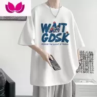 七斓300G不透夏季潮流印花短袖T恤男港风半袖大码体恤打底衫