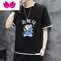 七斓夏季新款五分袖T恤短袖男潮牌韩版潮流体恤港风百搭宽松5分上衣服