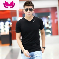 七斓男士短袖t恤修身V领上衣鸡心领男装大码半袖夏季短衫韩版休闲体恤