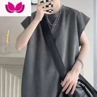 七斓绒背心男士夏季ins港风宽松简约坎肩运动潮流潮牌百搭无袖T恤