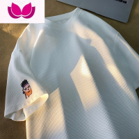 七斓华夫格短袖t恤男设计感小众宽松大码潮牌百搭圆领半袖体恤衫