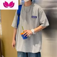 七斓华夫格t恤短袖男港风chic潮流宽松情侣上衣休闲百搭五分袖体恤衫