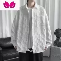 七斓2022年发泡印花纯色衬衫男高级感痞帅韩版潮流宽松衬衣外套