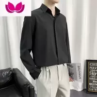 七斓黑色衬衫男长袖韩版潮流帅气dk男士休闲港风日系慵懒风免烫白衬衣