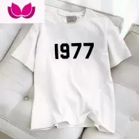 七斓1977印花短袖t恤男国潮宽松潮牌t恤情侣休闲圆领五分体恤上衣
