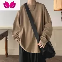 七斓焦糖色长袖t恤男简约宽松休闲纯色打底衫ins潮牌港风百搭上衣