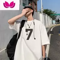 七斓国潮短袖男美式vibe小众高街数字T恤oversize小领口半袖夏季