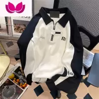 七斓美式复古半拉链撞色polo翻领卫衣男女宽松小众学院风情侣外套